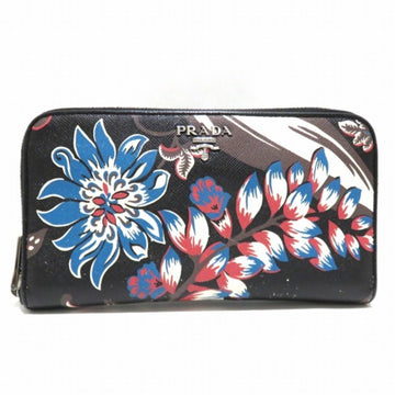 PRADA 1M0506 Round Zipper Multicolor Floral Wallet Long Women's