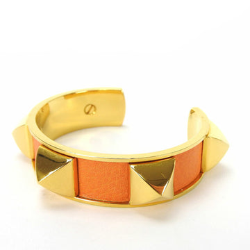 HERMES bracelet bangle medor accessory leather studs orange gold GP plated ladies accessories