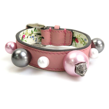 GUCCI Bracelet Angry Cat Leather/Fake Pearl Pink Ladies