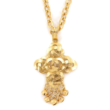 Chanel cross motif here mark long necklace gold 95P vintage accessories