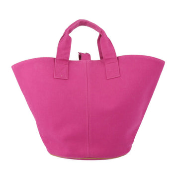Hermes Pannied Plage PM Handbag Cotton Canvas Leather Pink Brown Silver Hardware Tote Bag