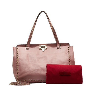 VALENTINO Rockstud Handbag Shoulder Bag Pink Leather Women's