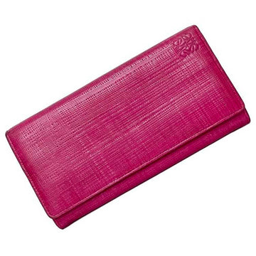 LOEWE bi-fold long wallet pink linen anagram leather  flap embossed grain ladies
