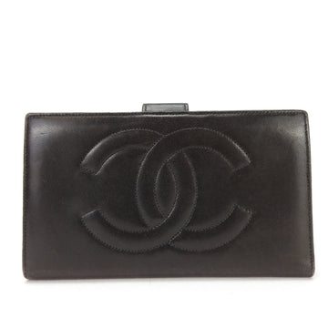 CHANEL Bifold Long Wallet No. 3 Coco Mark Black Lamb Leather Chic Accessories Women's