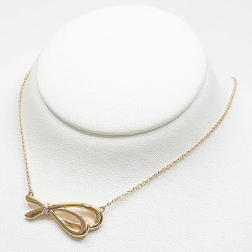 TIFFANY&Co.  Bow Pendant Rose Gold 40.5cm AU750 K18 Diamond Ribbon Necklace