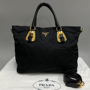 PRADA logo metal fittings nylon leather genuine 2way handbag tote bag shoulder black 20262
