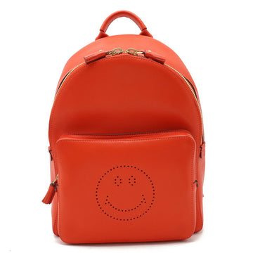 ANYA HINDMARCH Smiley Backpack Rucksack Daypack Punching Leather Orange
