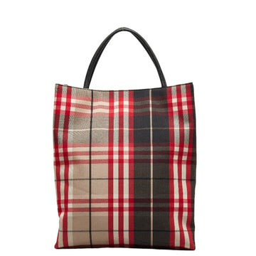 BURBERRY Nova Check Handbag Tote Bag Beige Red Canvas Leather Women's
