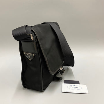 PRADA Triangle Logo Metal Fittings Nylon Leather Genuine Mini Shoulder Bag Pochette Black