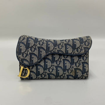CHRISTIAN DIOR Trotter Canvas Leather Genuine Bifold Wallet Folding Mini Navy 32358