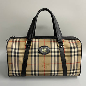 BURBERRYs Nova Check Canvas Leather Handbag Boston Bag Black 36671