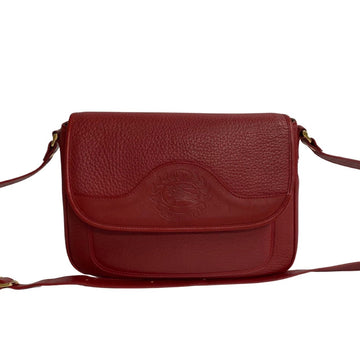 BURBERRYs Nova Check Leather Shoulder Bag Pochette Sacoche Red 18574