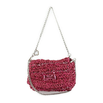 ANTEPRIMA shoulder bag satin beads pink system silver metal fittings chain 2WAY pochette mini ribbon