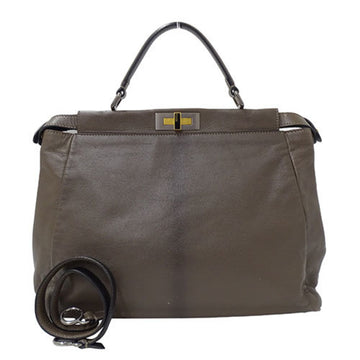 FENDI Bag Women's Handbag Shoulder 2way Leather Peekaboo Large Charcoal Brown 8BN210 Cool