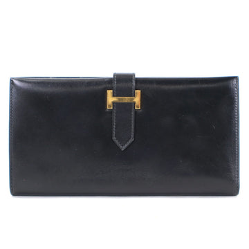 HERMES Bi-Fold Long Wallet Bearn Classic Boxcalf Black Gold Unisex