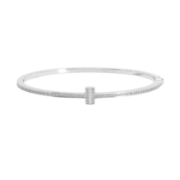 TIFFANY T T-TWO MM Diamond Hinge Wire Bangle K18WG White Gold Bracelet