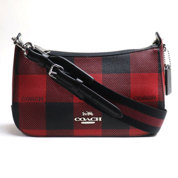 COACH Jess Baguette Buffalo Plaid Shoulder Bag Red Black C6818 Women's