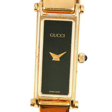 GUCCI Watch L1500 Gold Plated Swiss Made Quartz Analog Display Black Dial Ladies