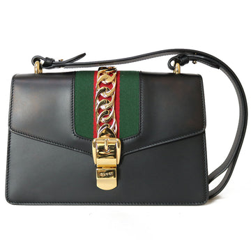 Gucci Shoulder Bag Sylvie Black Leather Women's