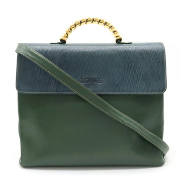 LOEWE Velazquez Twist Handbag Shoulder Bag Bicolor Leather Dark Green Blue Gray
