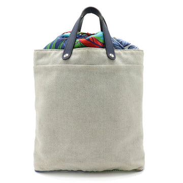 HERMES petit ash tote bag handbag toile leather silk light gray navy blue