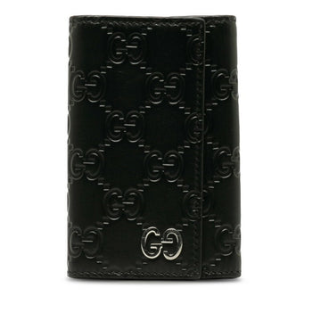 GUCCIsima Interlocking G Key Case 6 Rows 473924 Black Leather Men's