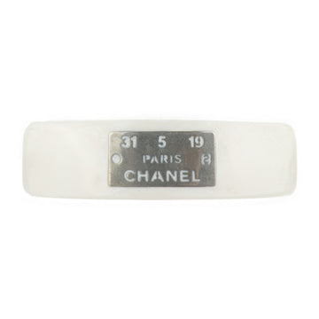 CHANEL barrette plastic metal white series silver 99A logo hair accessory clip ornament