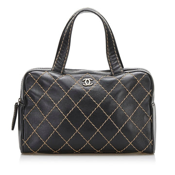 Chanel Wild Stitch Handbag Boston Bag Black Leather Ladies CHANEL