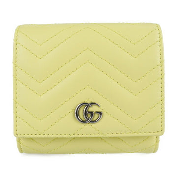 Gucci GG Marmont bi-fold wallet 598629 leather pastel yellow logo quilting L-shaped zipper compact