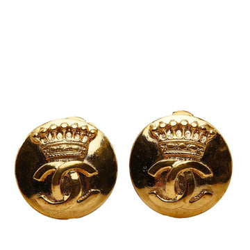 CHANEL Cocomark Crown Earrings Gold Plated Ladies