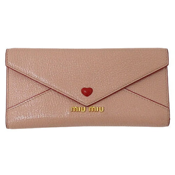 MIU MIUMIU Wallet Women's Long Leather Madras Love Pink 5MH013 Letter Heart