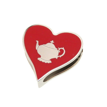 HERMES Tea Time Heart Twilly Ring Rouge Red Silver Scarf Muffler