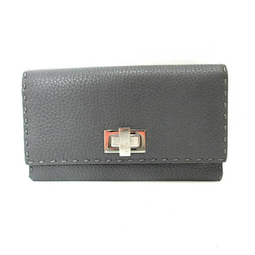 FENDI Wallet Selleria Peekaboo Long Bifold Gray Double Open Women's Leather 8M0308