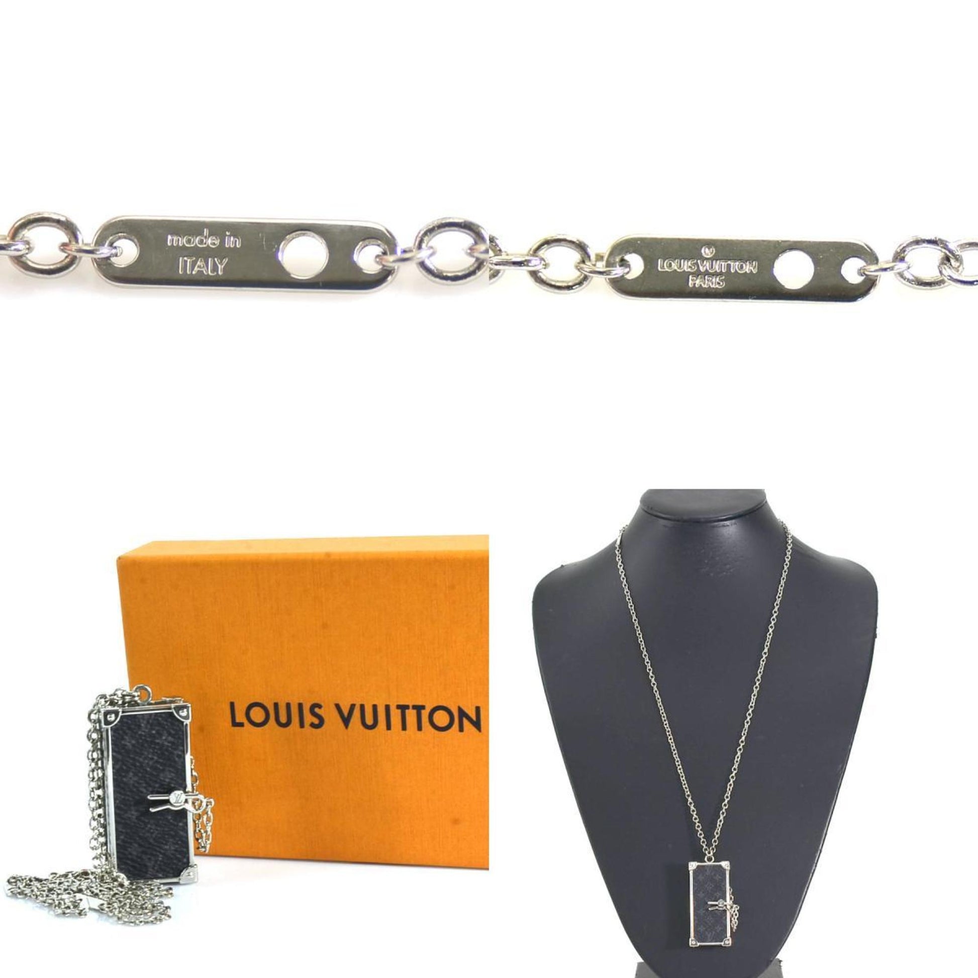 Louis Vuitton Necklace Monogram Eclipse Collier DJ Trunk Metal Black x Silver Men's M68876 h29500g