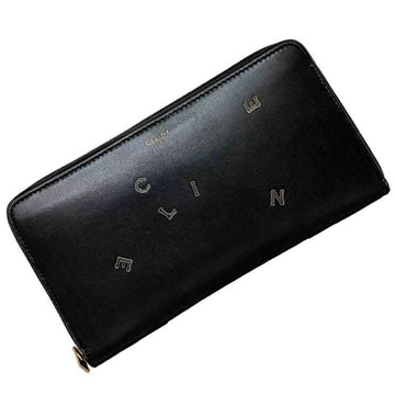 CELINE Round Long Wallet Black Gold Holiday Collection Leather GP S-CE-3197 Limited Design Ladies