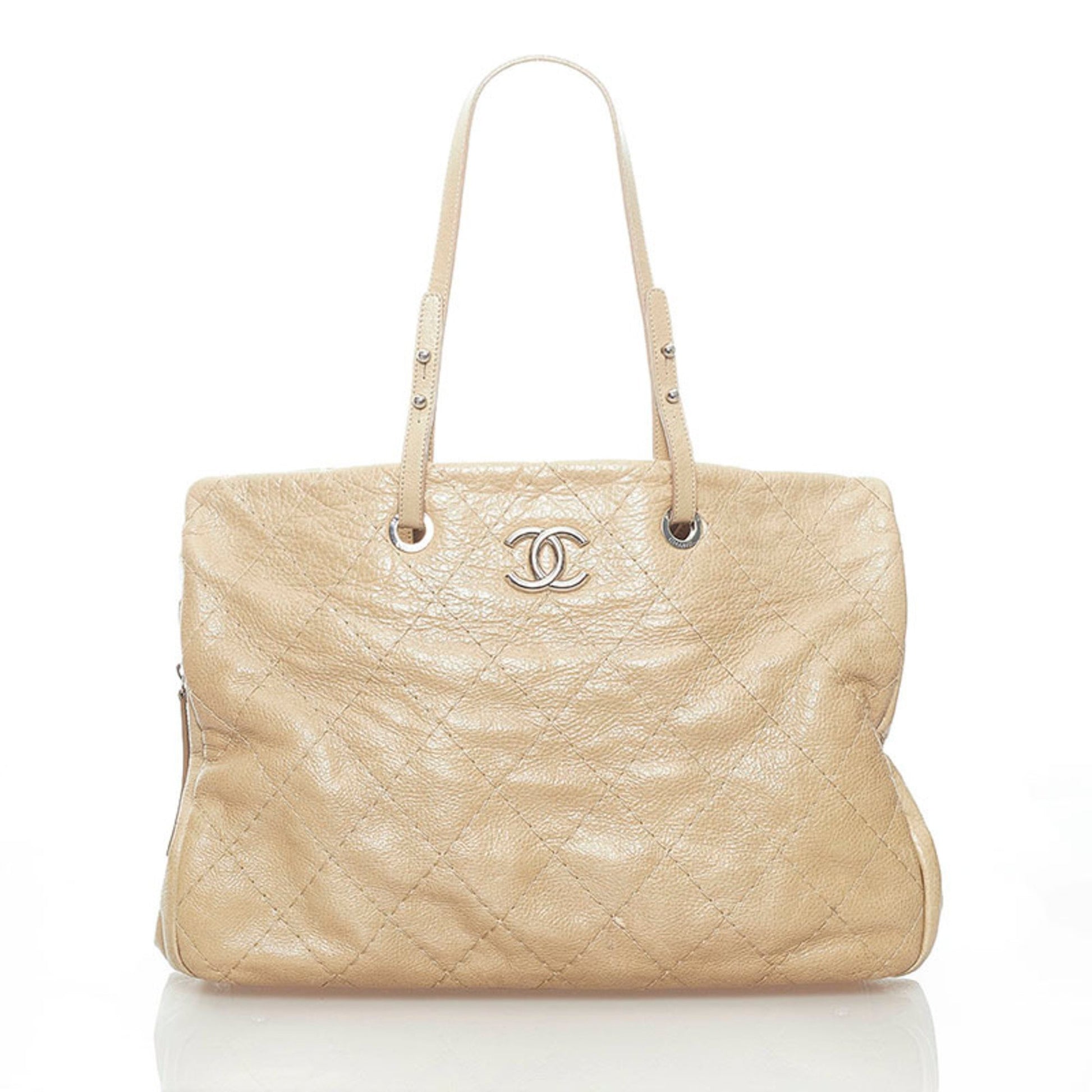 used Pre-owned Chanel Shoulder Bag Wild Stitch Coco Mark on The Road Beige Women's Matte Caviar Skin (Good), Adult Unisex, Size: (HxWxD): 29cm x 43cm