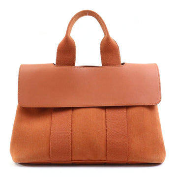 HERMES Handbag Valparaiso PM Cotton/Leather Orange Brown Unisex