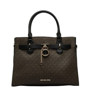 MICHAEL KORS MK Monogram Handbag Tote Bag Brown Black PVC Leather Women's