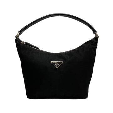 PRADA Triangle Logo Metal Fittings Nylon Leather Genuine Handbag Mini Tote Bag Semi Shoulder Black