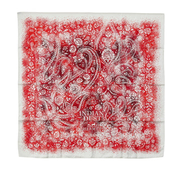 HERMES Carre 90 INDIAN DUST Indian Dust Scarf Muffler White Red Silk Women's