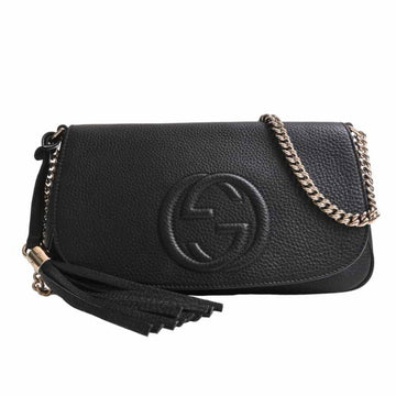 Gucci Soho Leather Fringe Tassel Chain Shoulder Bag Black