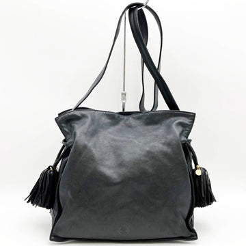 LOEWE Flamenco Shoulder Bag Crossbody Anagram Fringe Black Leather Women's Fashion
