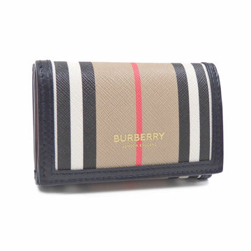 Burberry Trifold Wallet Lark Icon Stripe Women's Archive Beige PVC Leather 8027294 Mini