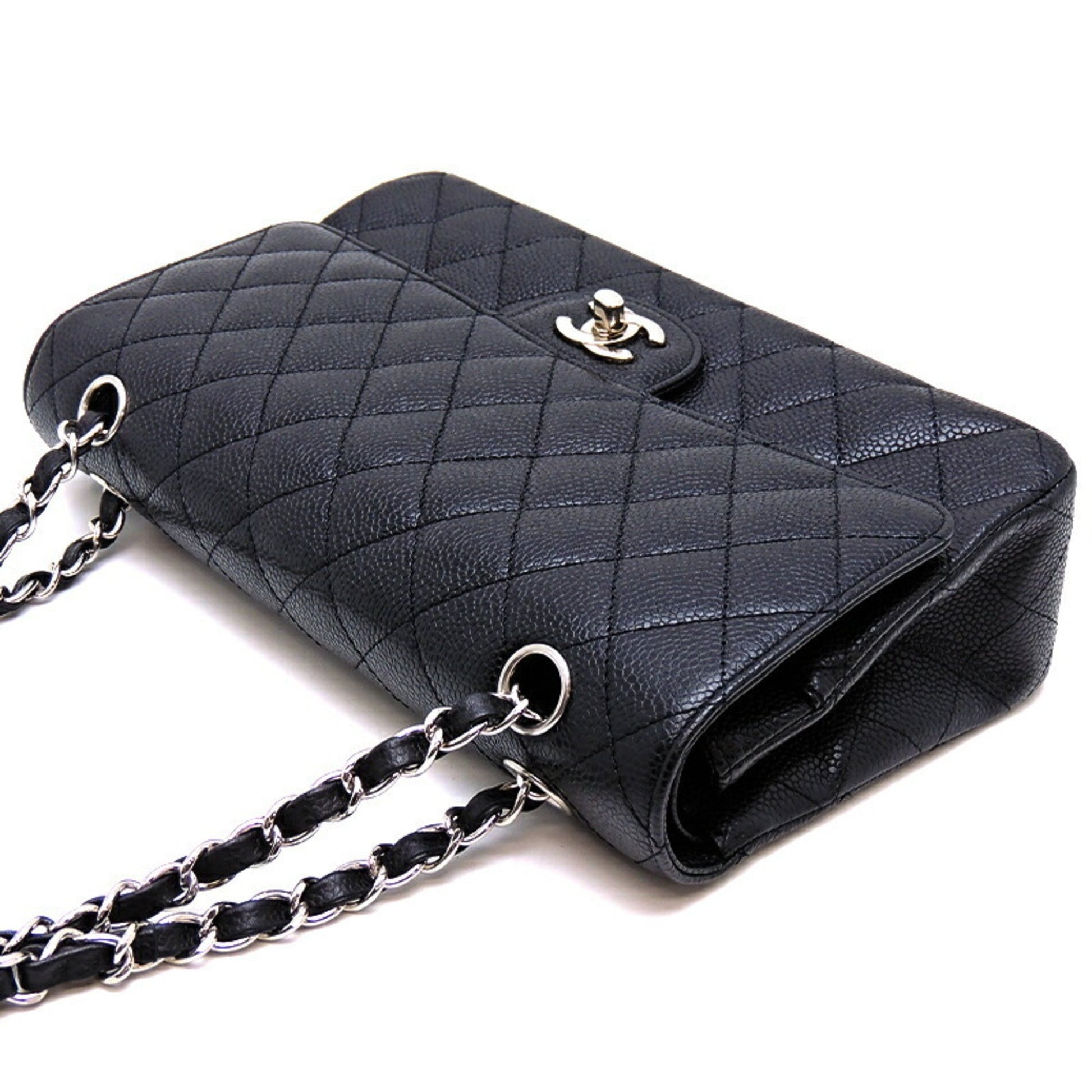 CHANEL Matelasse 25 Chain Shoulder Bag Caviar Skin Leather Black A01112  90206097