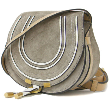 CHLOE  bag shoulder small saddle suede leather marcie beige white made in Italy