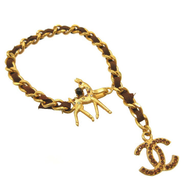 CHANEL Cocomark 01A Colored Stone Bambi Metal Gold Brown Chain Bracelet