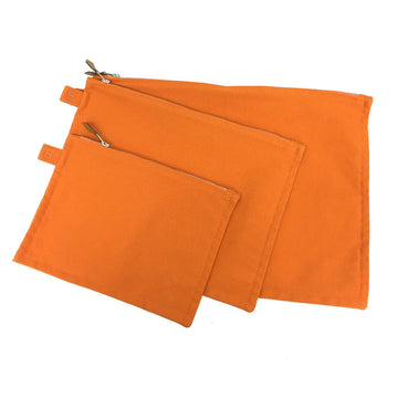 HERMES Bora Pouch 3 Piece Set Flat Clutch Bag Cotton Canvas Orange aq6172
