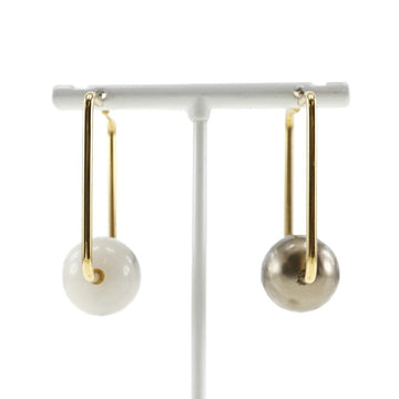 CELINE square hoop earrings gold plated x fake pearl made in Italy ladies