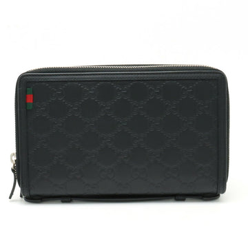 GUCCI sima Case Second Bag Clutch Round Long Wallet Rubber Leather Black 336298