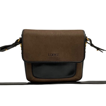 LOEWE Velazquez Twist Hardware Logo Leather Genuine Shoulder Bag Pochette Sacoche Brown Black